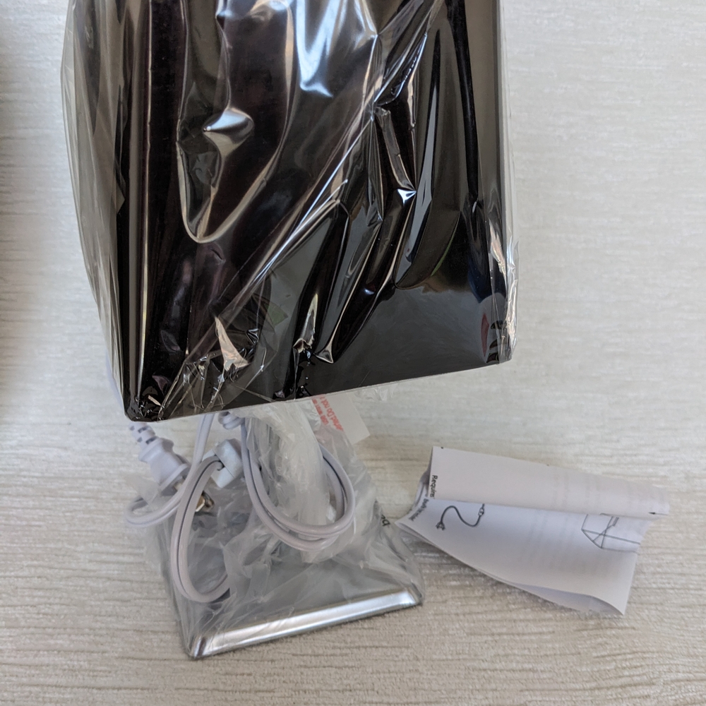 2 Chrome Table Lamps Black Shades 10" Tall New.